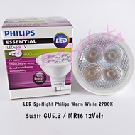 Philips LED Spotlight Lamp 5 watt 5w 12v Mr16 GU5.3 stitch 24d 2700k yellow Warmwhite 400Lumen