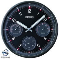 SEIKO Analog QXA823 QXA823K Black Dial Black Aluminum Case Thermometer Hygrometer Decorator Wall Clock