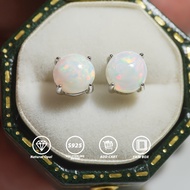 TEMU Natural Opal S925 Silver Earrings, 4 Prong Setting With 6mm Natural Opal, October Birthstone, W