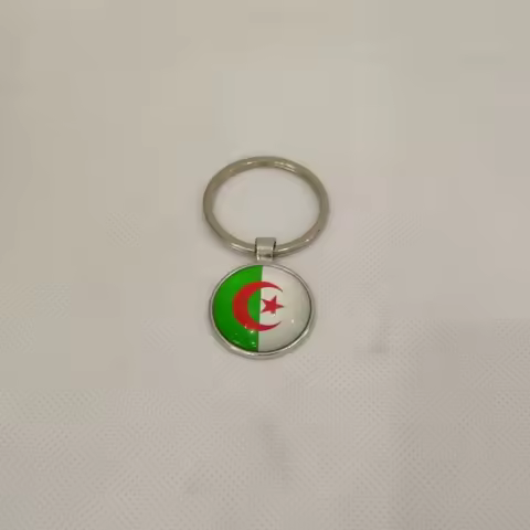 Custimose Algeria Keychain 25mmX25mm Pendants DIY Algeria Flag Key Chain Ring Holder Souvenir