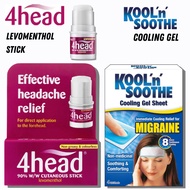 4 Head Levomenthol Stick for Headache Relief Migraine | KOOL 'N' SOOTHE Cooling Gel Sheets 4pcs