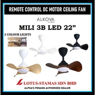ALPHA ALKOVA 22" REMOTE CONTROL DC MOTOR CEILING FAN - MILI-3B LED 22"