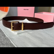 【Best quality】 Miu Miu Lady logo bovine leather belt pin buckle 3.5cm classic preppy style ladies be