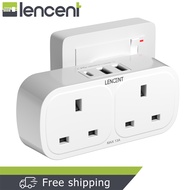 LENCENT 5 in 1 Charger with 2 AC Outlet and 3 USB Ports Plug Extension 2 Way Multi Charger Plug Adaptor Wall Socket for Home Office 13A 2860W