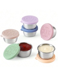 6 Packs Salad Dressing To Go Containers, 1.6 Oz Small Stainless Steel Sauce Cups With Leakproof Sili