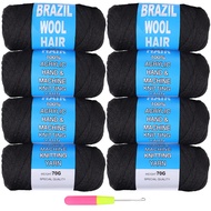 COOKOO 8 Roll Natural Black Brazilian Wool Hair Yarn for Hair Braiding Crochet Hair Senegalese Twist
