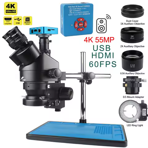 3.5X-90X Simul-Focal Stereo Trinocular Microscope Set 4K 2K 1080P HDMI VGA USB TF Video Camera Clamp
