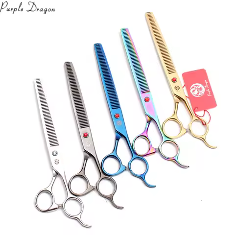 Purple Dragon 7.5" 20.5cm Japan Stainless Dogs Grooming Shears Thinning Scissors Professional Pets S