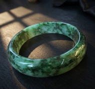 老花青翡翠平安鐲手鐲 | 18.5圍 | 天然緬甸玉翡翠A貨 | 送禮