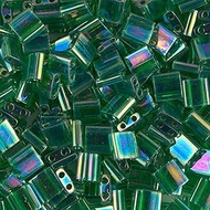 50 Grams Tila. Transparent Green Rainbow Glass Tila Beads by Miyuki. TL179. About 550 Flat Square Be