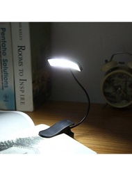 Nueva luz de libro LED portátil con clip, con doble uso, funciona con 3 pilas AAA o cable USB, ideal para soporte de música y escritorio, color negro