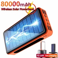 2023 Hot 80000Mah Wireless Solar Mobile Power Bank Portable Fast Charging External Battery With 4 Charging Cables LED Lighting