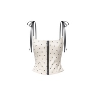 Áo 2 Dây Móc Cài Trước Phối Dây Kéo Sau Lưng Chấm Bi Màu Kem - HOO DESIGN