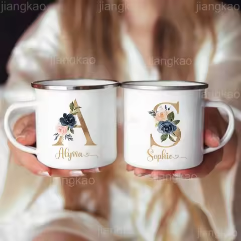 Personalized Mug Floral Letter with Name Bridesmaid Cup Custom Tea Coffee Hot Chocolate Mugs Mothers