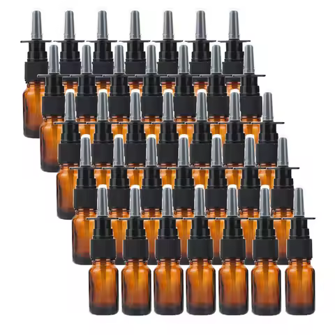 8/15/24pcs Amber Nasal Spray Bottle 5ml/10ml Glass with Fine Nose Mist Sprayer Press Spray Head Empt