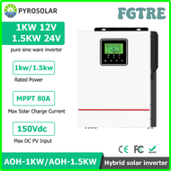 FGTRE PYROSOLAR 1KW 1.5KW Hybrid Solar Inverter 12V 24V 220V Pure Sine Wave inverter Build-in 80A MP