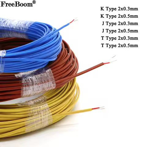 2~100m Thermocouple Wire K J T Type 2 Cores High Temperature Measuring Compensation Cable PTFE Insul