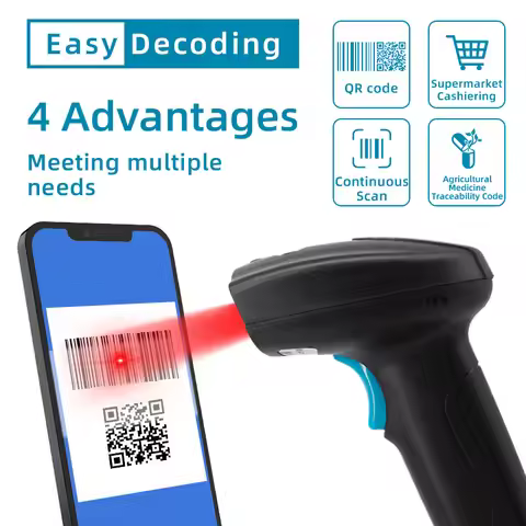 1D 2D QR Handheld Barcode Scanner Barcode Reader USB Wired PDF417 EAN13 Code 1.5m drop Universal Han