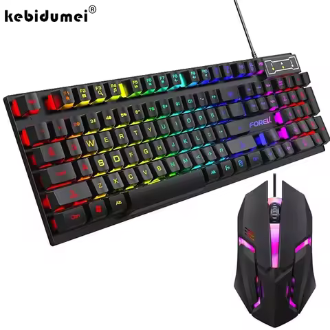Kebidumei 104 key Backlit Mechanical Keyboard Wired Gaming Keyboard Luminous keyboard And Mouse Set 
