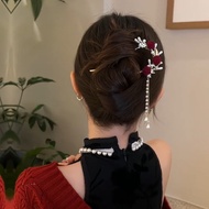Red rose fringe U-shaped hairpin Bridal premium hair accessories