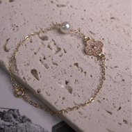 Pearl bracelet with four-petal flower studded with stones - Pearly Dolly Akoya charm flower pearl br