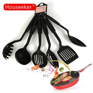 Houseeker 6Pcsสีดำเครื่องครัวพลาสติกชุดเบเกอรี่เครื่องครัวช้อนกรองพลั่วพายช้อนซุปทัพพีตักพาสต้าชุด