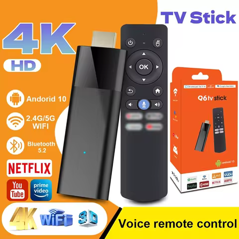 Android Tv Stick Janmifly Q6 2.4G/5G Wifi Bluetooth 5.2 Voice Remote Android 10 4K Video Netflix You