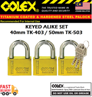 COLEX Padlock 3PCS TK-403 TK-503 Titanium Coated Padlock Kunci Mangga Heavy Duty | 40mm 50mm