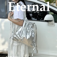 Korean Niche Drawstring Bag Silver Layered Blogger Cloth Bag Bag Large Capacity Bucket Bag Backpack2