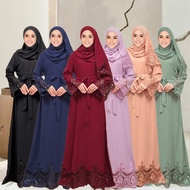 READY ABAYA LACE DRESS +FREE SHAWL RAYA 2022 JUBAH Abaya Moden+Nursing DRESS ABAYA CUTTING LOOSE LACE DI DENGAN MUSLIMAH