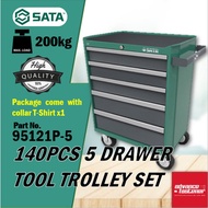 Sata 95121P 140 PCS 5 Drawer Tool Trolley Set (Wrench / Hex Key / Pliers / Screwdriver /  Socket / S