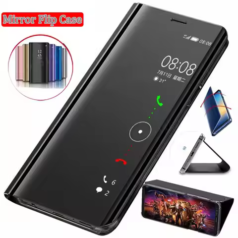 Leather Mirror Flip Phone Case For Honor 90 200 70 50 Lite Stand Holder Cover For Honor Magic 6 5 Li
