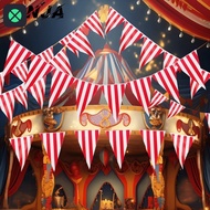 1F 10M Carnival Theme Party Flag - Red White Striped Pennant Triangle - Circus Pennant Banner - Tria