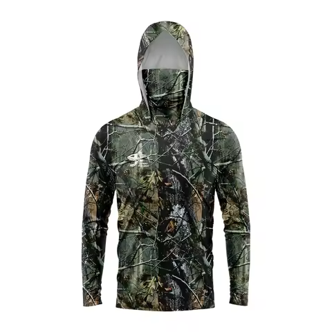 GG Fishing Clothing Camouflage Men's Long Sleeve Mask Hooded Fishing Shirts Upf 50+ Uv Protection Pe