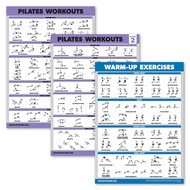 3 Pack - Pilates Workout Poster Set Volume 1 & 2 + Warm Up Routine - Pilates Mat Work Exercises - Fi