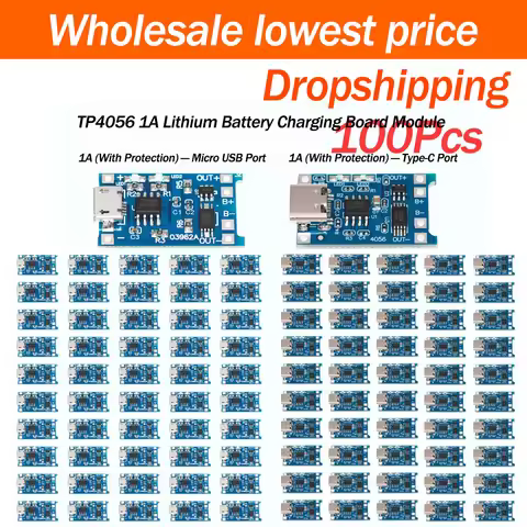 100Pcs TP4056 1A Lithium Battery Charging Protection Module 2 In 1 Overcharge Protection Circuit Boa