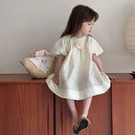 Theioioio Kids Vintage Rose Jacquard Princess Dress 3D Flower Puff Sleeve Party Gown Apricot 2-6Y TG