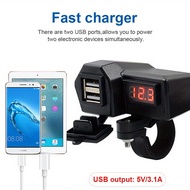 Motorcycle USB Charger with LED Voltage Display 2 USB Fast Charger 5V 3.1A Phone Charging for Motorc