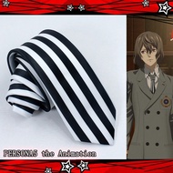 PERSONA5 ผูกคอลายทางตั้งสีดำและสีขาว ของ Goro Akechi - แบบเดียวกับ Persona 5 Cosplay