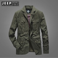 JEEP SPIRIT 1941แจ็คเก็ต ESTD แจ็คเก็ตผู้ชายแจ็คเก็ตแจ็คเก็ตทหารเสื้อแจ็คเก็ตผู้ชายคอปกพับได้ผ้าฝ้าย