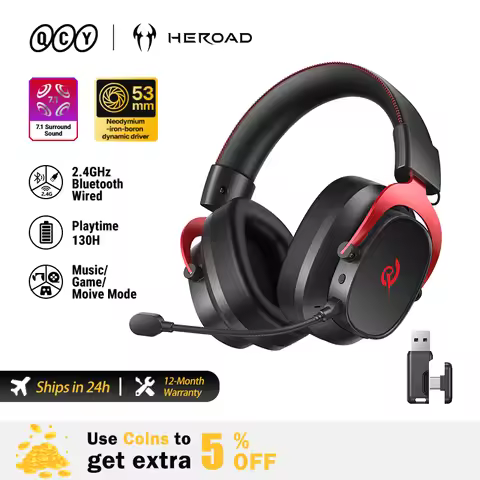 Headphone QCY Heroad VT200 Wireless Gaming Headset Detach Mic Over Ear Tri-Mode 7.1 Surround Sound f