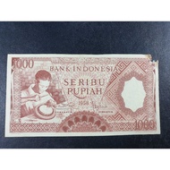Dijual Uang Kuno Indonesia 1000 Rupiah Merah Tahun 1958 F Limited