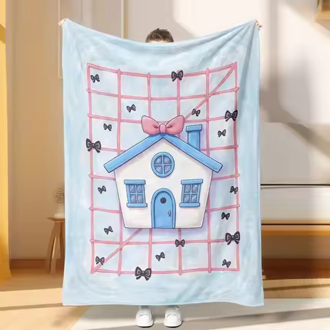 Blue and pink patterns, blue and pink house designs, suitable for four-season blankets, beds, sofas 