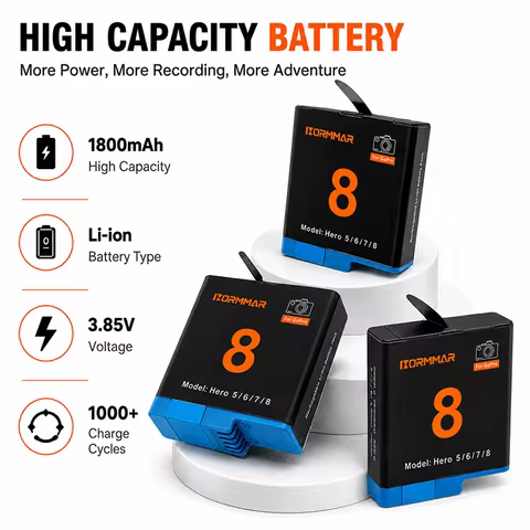 GoPro Hero 5 6 7 8 Black Replacement Battery 1800mAh Rechargeable Li-ion Camera Battery Compatible w