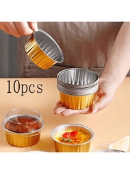 10 件廚房氣炸鍋專用碗烤箱錫紙杯鋁箔盒,可重複使用烤箱蛋塔布丁盤,布丁杯蛋糕蝦蛋模具,小烤盤,適合廚房和飯店
