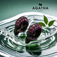 🐾法國AGATHA璦嘉莎狗狗｜黑色 x 桃粉紅色水鑽耳環. 耳夾Size:1.5x1.5cm#二手