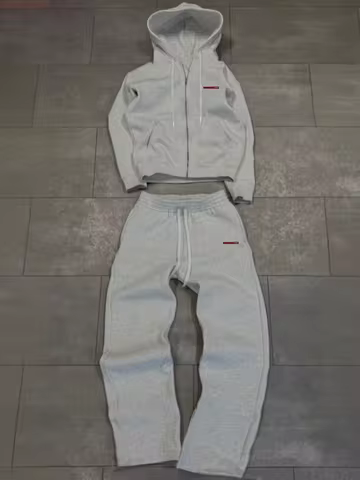 Men's Casual Fleece Tracksuit 2 Piece Set with Red Label Detail Minimalist Red Label Sweatsuit