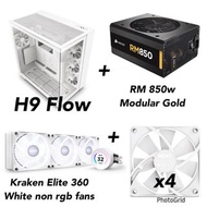 H9 Flow +Kraken Elite 360 White +4 NZXT Fans +RM850 GOLD +White Cable +24v Cable LED