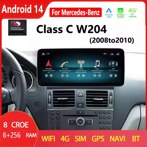 Qualcomm Android 14 For Mercedes Benz 08-10 W204 C Class Car Radio Wireless CarPlay GPS Navigation M