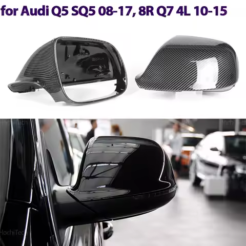 Black/Carbon Fiber Pattern Rearview Mirror Cap Wing Side Mirror Cover For Audi Q5 SQ5 08-17, 8R Q7 4
